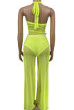 Yellow Sexy Solid Patchwork See-through Swimwears