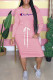 Pink Fashion Casual Letter Patchwork O Neck One Step Skirt Dresses