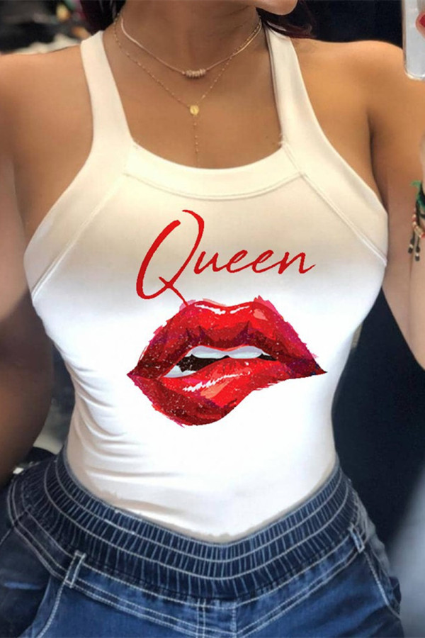 White Red Sexy Casual Print Vests O Neck Tops