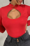 Red Sexy Solid Patchwork Mandarin Collar Skinny Jumpsuits