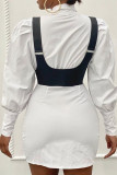 White Casual Street Solid Patchwork Buckle Fold Turndown Collar Shirt Dress Dresses(Contain The Belt)