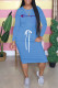 Light Blue Fashion Casual Letter Patchwork O Neck One Step Skirt Dresses