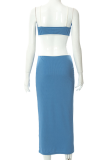 Yellow Sexy Solid Hollowed Out Halter Pencil Skirt Dresses