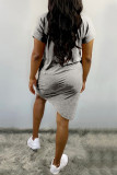 Grey Fashion Casual Solid Basic O Neck Short Sleeve Dress