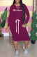 Purple Fashion Casual Letter Patchwork O Neck One Step Skirt Dresses