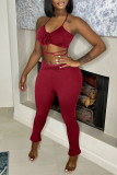 Coffee Sexy Solid Patchwork Frenulum Sleeveless Two Pieces