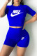 Blue Fashion Casual Print Letter O Neck Short Sleeve Two Pieces