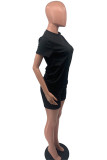 Yellow Fashion Casual Solid Basic O Neck Short Sleeve Two Pieces