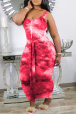 Pink Casual Print Tie Dye Patchwork U Neck One Step Skirt Dresses