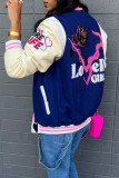 Red Casual Street Print Patchwork Buckle Outerwear
