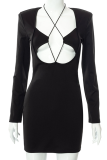 Black Sexy Solid Patchwork Halter Pencil Skirt Dresses