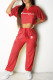 Red Fashion Sportswear Letter Patchwork Short Sleeve Two Pieces