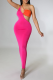 Rose Red Sexy Solid Hollowed Out One Shoulder Pencil Skirt Dresses
