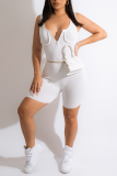 Grey Sexy Solid Patchwork Zipper Collar Skinny Rompers