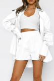 White Casual Solid Split Joint Buckle Turndown Collar Long Sleeve Two Pieces