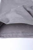 Grey Fashion Casual Plus Size Solid Basic V Neck Short Sleeve Dress
