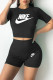 Black Fashion Casual Print Letter O Neck Short Sleeve Two Pieces