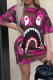 Rose Red Fashion Print Patchwork O Neck Straight Dresses