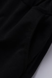 Black Fashion Casual Letter Print Basic O Neck Long Sleeve Two Pieces