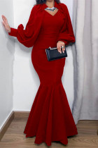 Red Fashion Sexy Solid Split Joint V Neck Evening Dress