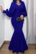 Blue Fashion Sexy Solid Patchwork V Neck Evening Dress