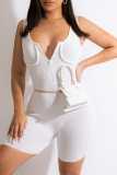Grey Sexy Solid Patchwork Zipper Collar Skinny Rompers