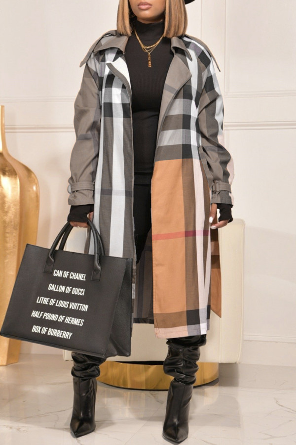 Yellow Fashion Casual Print Cardigan With Belt Turndown Collar Outerwear