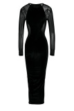 Black Sexy Solid Patchwork See-through O Neck One Step Skirt Dresses