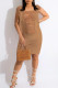 Khaki Sexy Solid Tassel Ripped Hollowed Out Make Old Patchwork Swimwears Cover Up