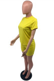Yellow Fashion Casual Solid Basic O Neck Short Sleeve Two Pieces