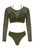 Army Green Sexy Solid Patchwork See-through Swimwears