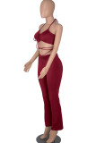 Coffee Sexy Solid Patchwork Frenulum Sleeveless Two Pieces