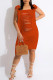 Tangerine Sexy Solid Tassel Ripped Hollowed Out Make Old Patchwork Swimwears Cover Up