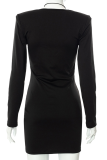 Black Sexy Solid Patchwork Halter Pencil Skirt Dresses