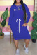 Blue Fashion Casual Letter Patchwork O Neck One Step Skirt Dresses