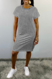 Grey Fashion Casual Solid Basic O Neck Short Sleeve Dress