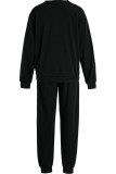 Black Fashion Casual Letter Print Basic O Neck Long Sleeve Two Pieces