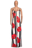 Red Fashion Sexy Print Backless Spaghetti Strap Long Dress