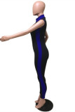Black Casual Sportswear Solid Patchwork Zipper Collar Skinny Jumpsuits
