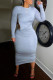 Grey Fashion Sexy Solid Bandage Backless O Neck Long Sleeve Dresses