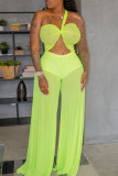 Yellow Sexy Solid Patchwork See-through Swimwears