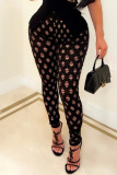 Brown Fashion Sexy Solid Hollowed Out See-through Skinny High Waist Pencil Trousers