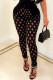 Black Fashion Sexy Solid Hollowed Out See-through Skinny High Waist Pencil Trousers