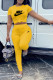 Yellow Fashion Casual Print Letter O Neck Short Sleeve Two Pieces