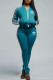 Light Blue Fashion Casual Print Patchwork Long Sleeve Two Pieces