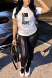 White Fashion Simplicity Print Patchwork Letter O Neck T-Shirts