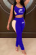 Blue Fashion Sportswear Print Letter U Neck Sleeveless Two Pieces