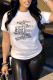 White Casual Print Patchwork Letter O Neck T-Shirts