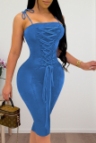 Blue Sexy Solid Patchwork Spaghetti Strap Pencil Skirt Dresses