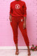 Red Fashion Casual Print Letter O Neck Long Sleeve Two Pieces